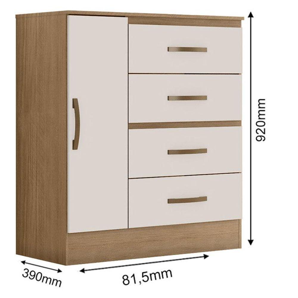 Guarda Roupa Solteiro 3 Portas E Cômoda 4 Gavetas E 1 Porta Lite Nature Off White - Móveis Leão - 7