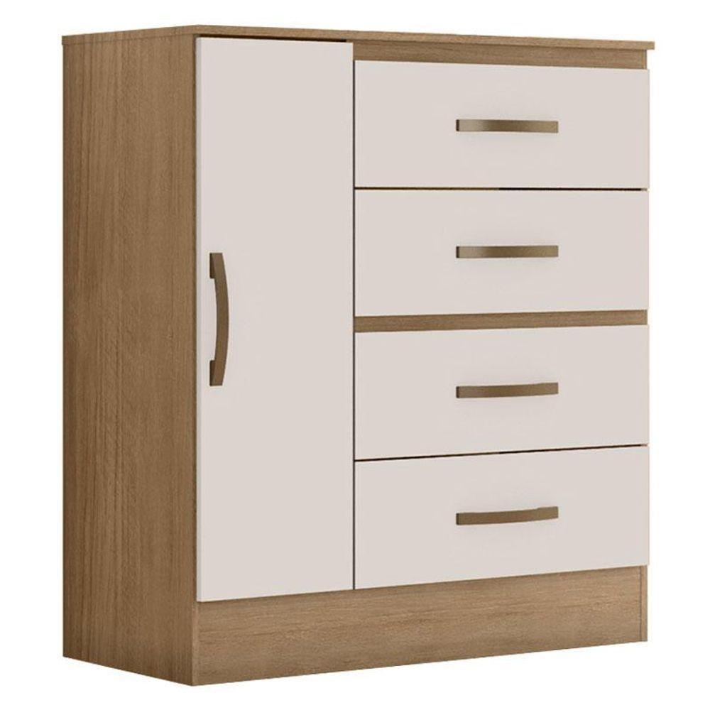 Guarda Roupa Solteiro 4 Portas E Cômoda 4 Gavetas E 1 Porta Lite Nature Off White - Móveis Leão - 3