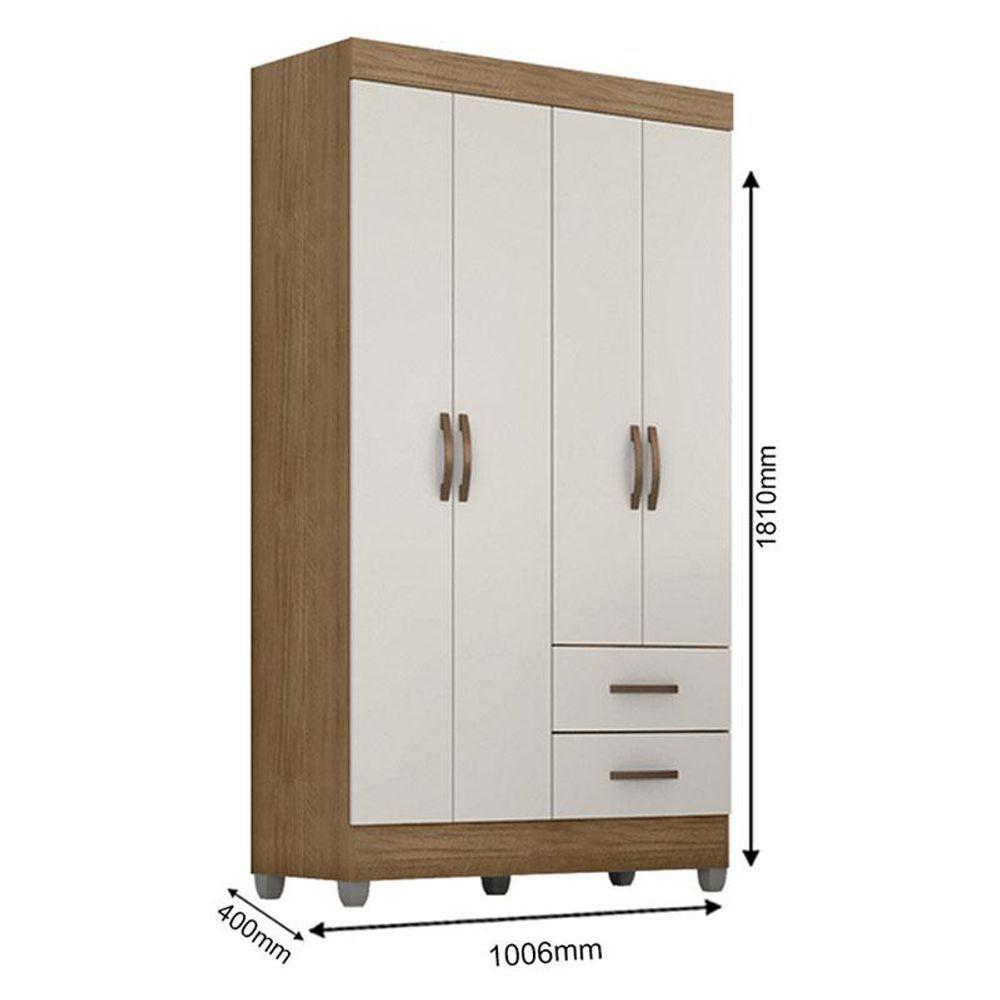 Guarda Roupa Solteiro 4 Portas E Cômoda 4 Gavetas E 1 Porta Lite Nature Off White - Móveis Leão - 7
