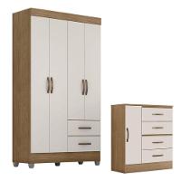 Guarda Roupa Solteiro 4 Portas E Cômoda 4 Gavetas E 1 Porta Lite Nature Off White - Móveis Leão - 1