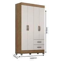 Guarda Roupa Solteiro 4 Portas E Cômoda 4 Gavetas E 1 Porta Lite Nature Off White - Móveis Leão - 7