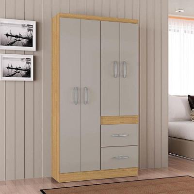 Guarda Roupa Solteiro Milão 4 Portas Bater 2 Gavetas Damasco Off White MDP