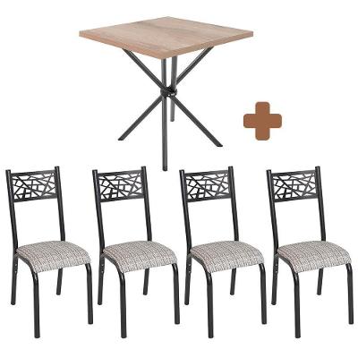 Mesa De Aço Com 4 Cadeiras Em Aço Preto Carvalho Com Estofado Manteiga Shele Shop Jm