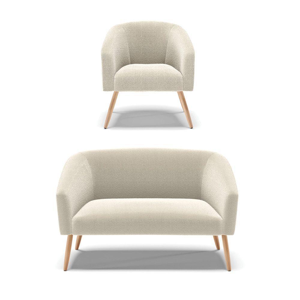 Sofá Namoradeira E Poltrona Pé Palito Natural Stella Bouclê D03 - D'rossi Cor Bege - 1