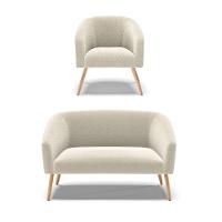 Sofá Namoradeira E Poltrona Pé Palito Natural Stella Bouclê D03 - D'rossi Cor Bege - 1