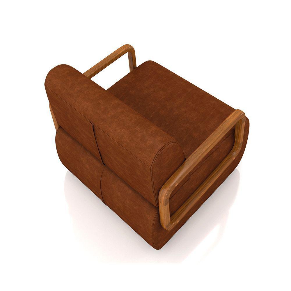 Poltrona Sala De Estar Braço De Madeira Kit 2 Hellen Sintético Pu Marrom K01 - D'rossi - 2