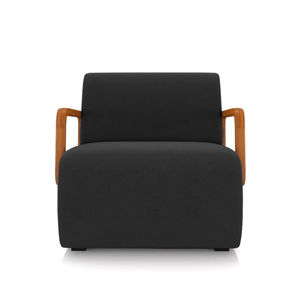 Poltrona Sala De Estar Braço De Madeira Hellen Veludo K01 - D'rossi Cor Preto - 6