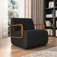 Poltrona Sala De Estar Braço De Madeira Hellen Veludo K01 - D'rossi Cor Preto