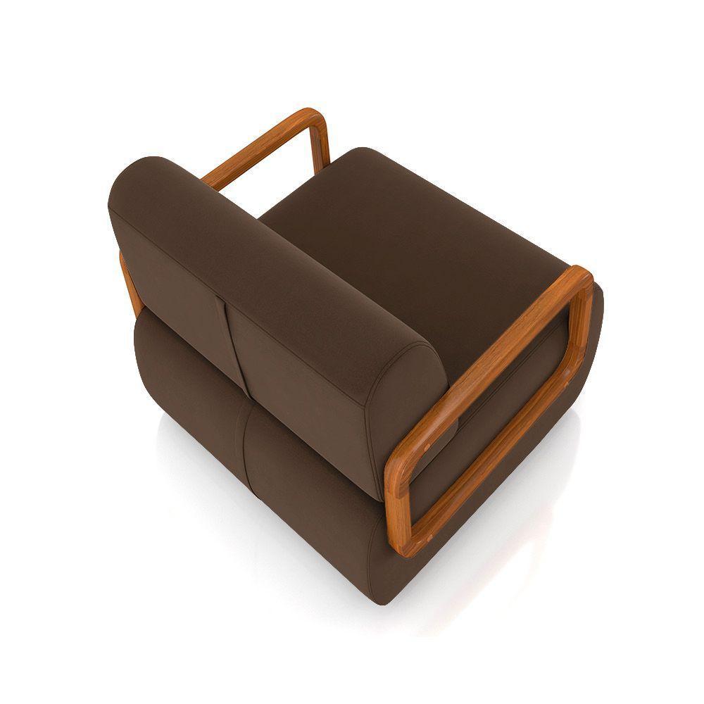 Poltrona Sala De Estar Braço De Madeira Kit 2 Hellen Veludo Marrom K01 - D'rossi - 2