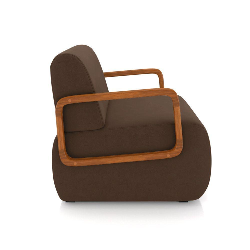 Poltrona Sala De Estar Braço De Madeira Kit 2 Hellen Veludo Marrom K01 - D'rossi - 3