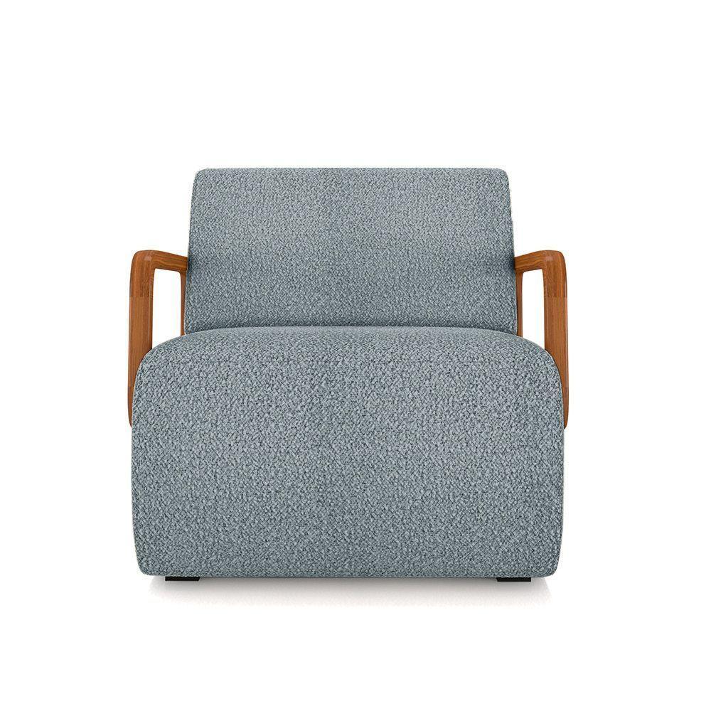 Poltrona Sala De Estar Braço De Madeira Kit 2 Hellen Bouclê K01 - D'rossi Cor Azul - 5