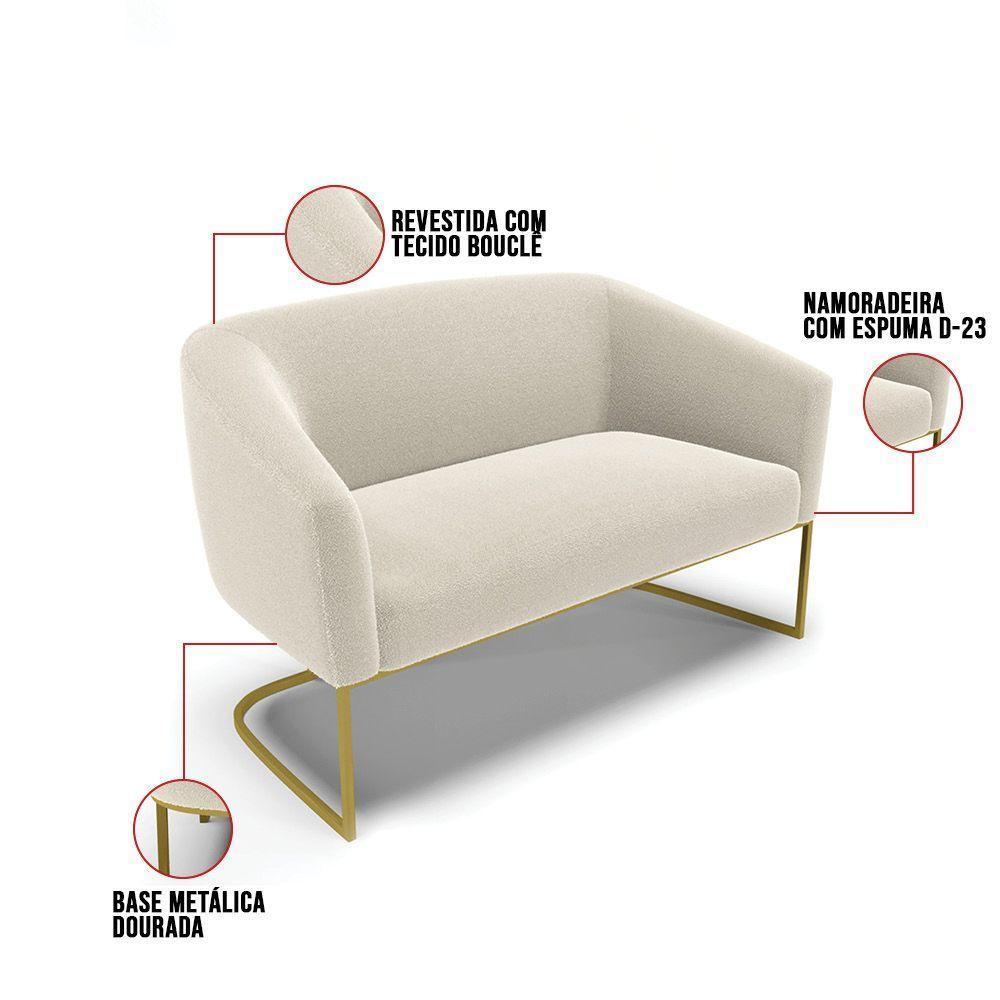 Namoradeira E 2 Poltronas Industrial Dourado Stella Bouclê D03 - D'rossi Cor Mostarda - 3