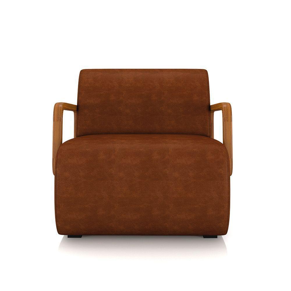 Poltrona Sala De Estar Braço De Madeira Hellen Sintético Pu Marrom K01 - D'rossi - 5
