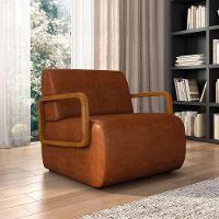 Poltrona Sala De Estar Braço De Madeira Hellen Sintético Pu Marrom K01 - D'rossi - 6