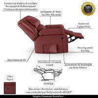 Poltrona Do Papai Reclinável Melim Controle Power Elétrico Usb Sintético Pu Fh1 - D'rossi Cor Vermelho - 8