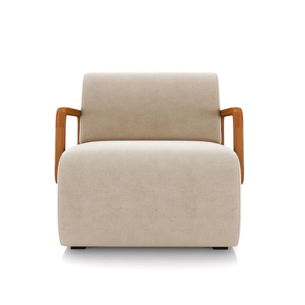 Poltrona Sala De Estar Braço De Madeira Kit 2 Hellen Veludo K01 - D'rossi Cor Bege - 5