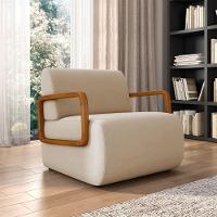 Poltrona Sala De Estar Braço De Madeira Kit 2 Hellen Veludo K01 - D'rossi Cor Bege - 6