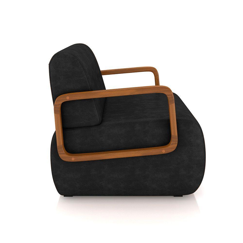 Poltrona Sala De Estar Braço De Madeira Hellen Sintético Pu Preto K01 - D'rossi - 4