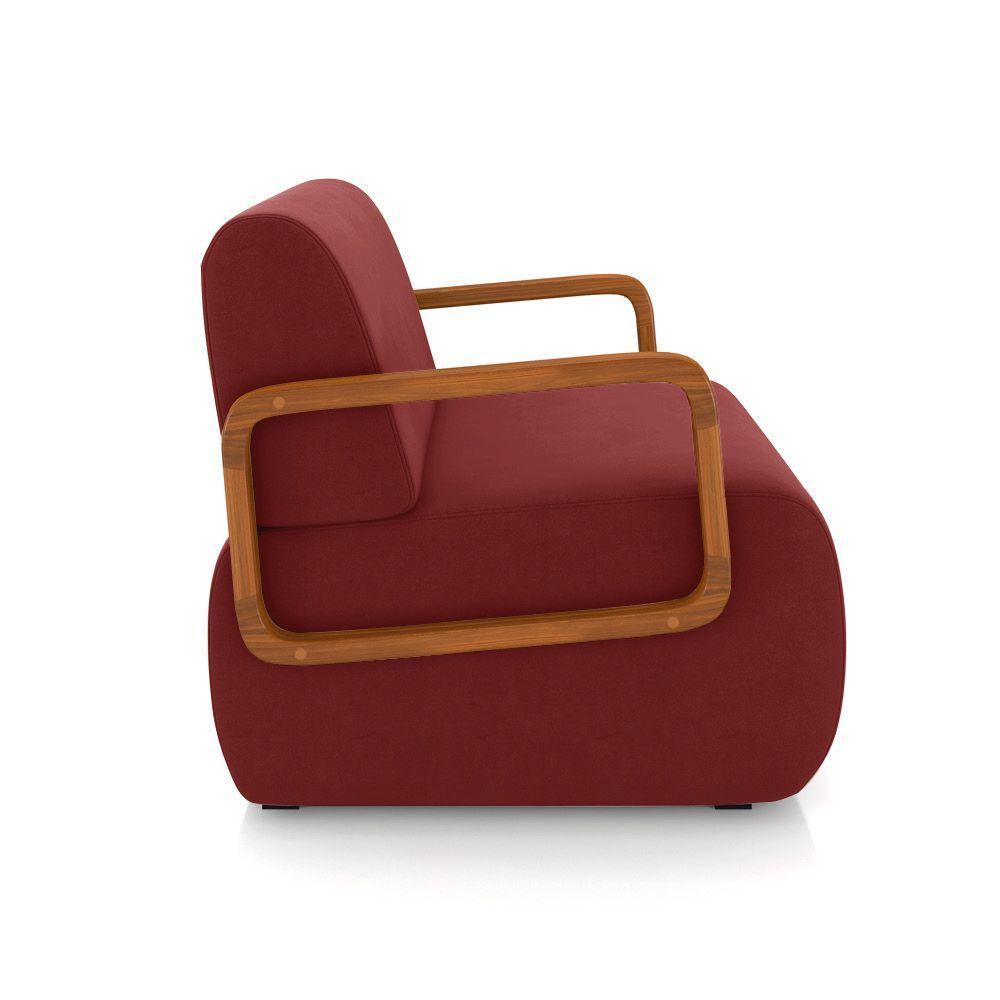 Poltrona Sala De Estar Braço De Madeira Hellen Veludo K01 - D'rossi Cor Vermelho - 4