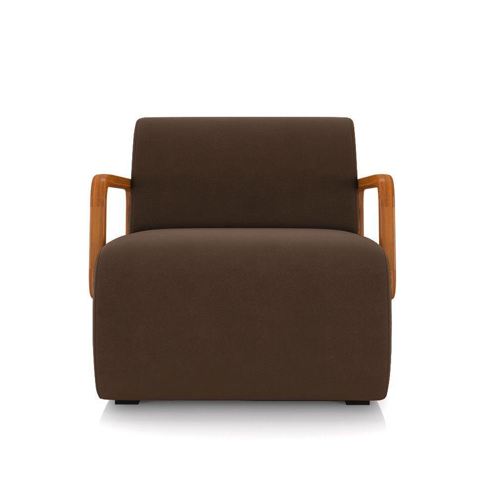Poltrona Sala De Estar Braço De Madeira Hellen Veludo K01 - D'rossi Cor Marrom - 5