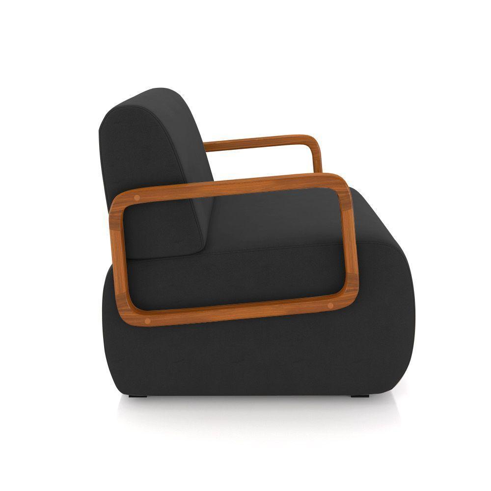 Poltrona Sala De Estar Braço De Madeira Kit 2 Hellen Veludo K01 - D'rossi Cor Preto - 3