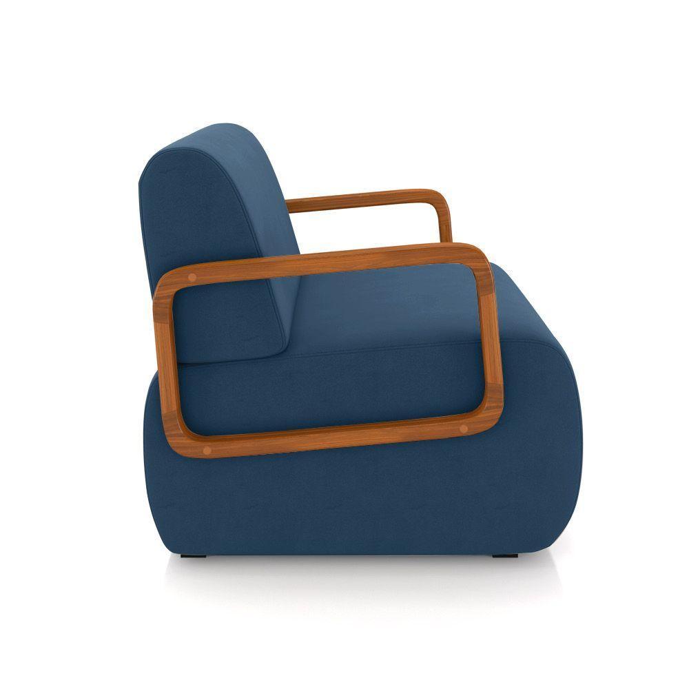 Poltrona Sala De Estar Braço De Madeira Kit 2 Hellen Veludo Azul Marinho K01 - D'rossi - 3