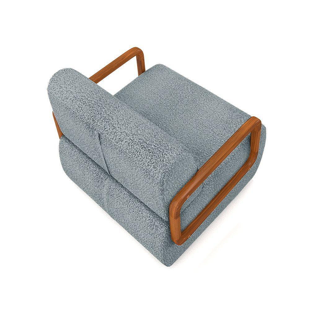 Poltrona Sala De Estar Braço De Madeira Hellen Bouclê K01 - D'rossi Cor Azul - 3