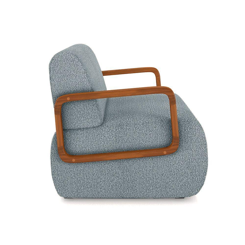 Poltrona Sala De Estar Braço De Madeira Hellen Bouclê K01 - D'rossi Cor Azul - 4