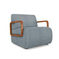 Poltrona Sala De Estar Braço De Madeira Hellen Bouclê K01 - D'rossi Cor Azul - 1