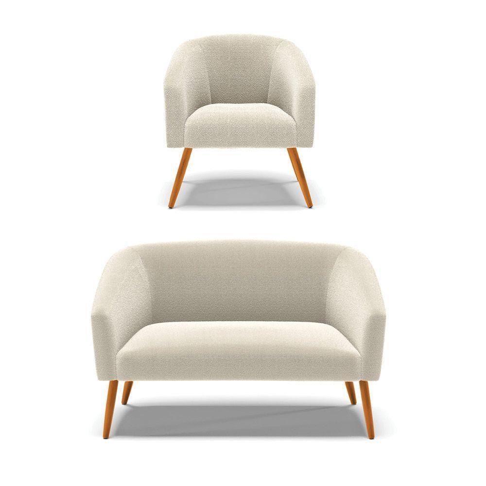 Sofá Namoradeira E Poltrona Pé Palito Castanho Stella Bouclê D03 - D'rossi Cor Mostarda - 1