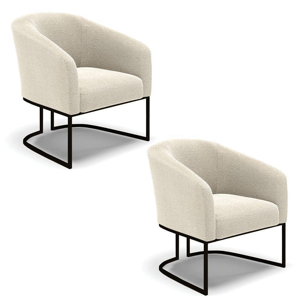 Poltrona Para Sala Industrial Preto Kit 2 Stella Bouclê D03 - D'rossi Cor Verde - 1