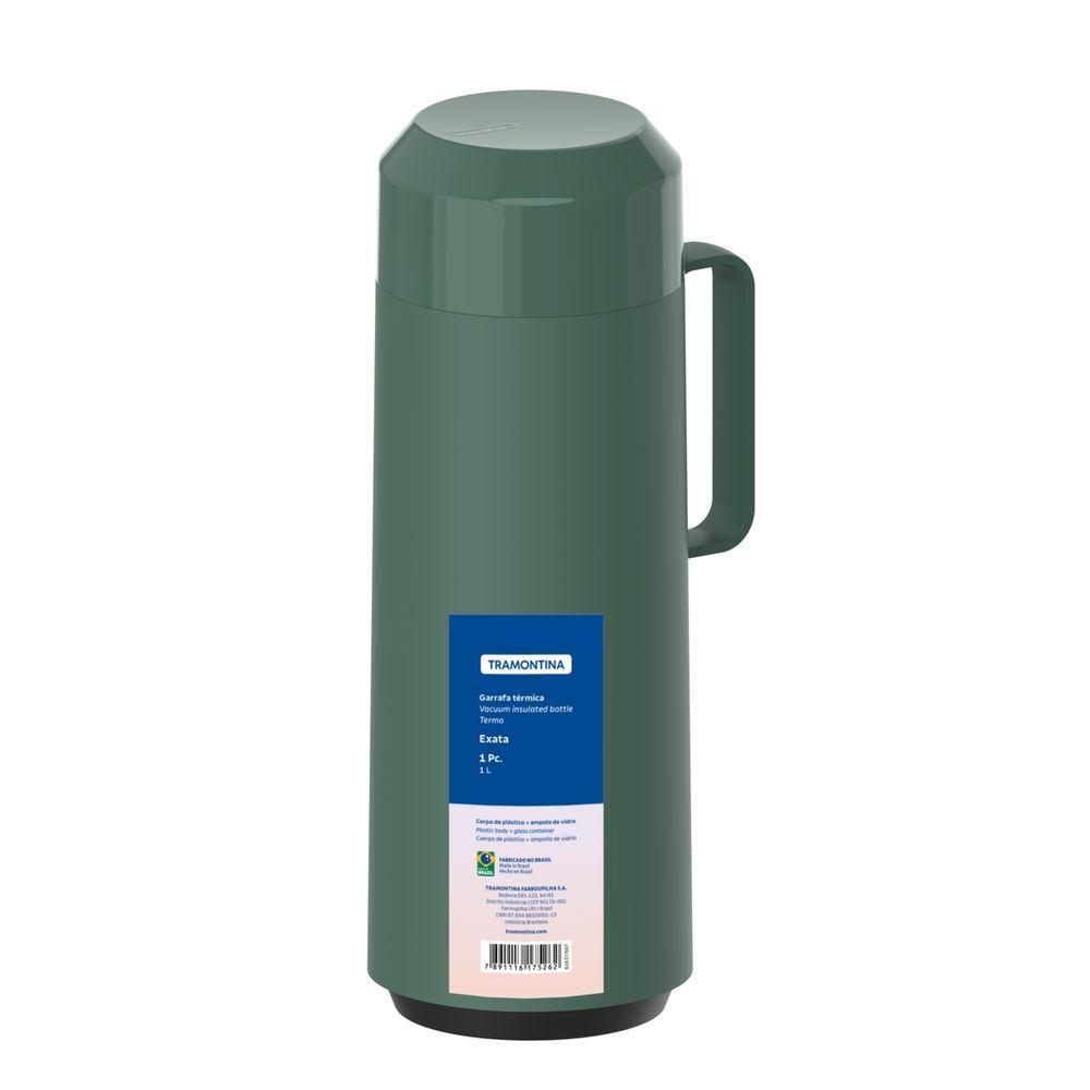 Garrafa Térmica Tramontina Exata Em Polipropileno Verde Com Ampola De Vidro E Tampa Rosqueável 1 L - 1