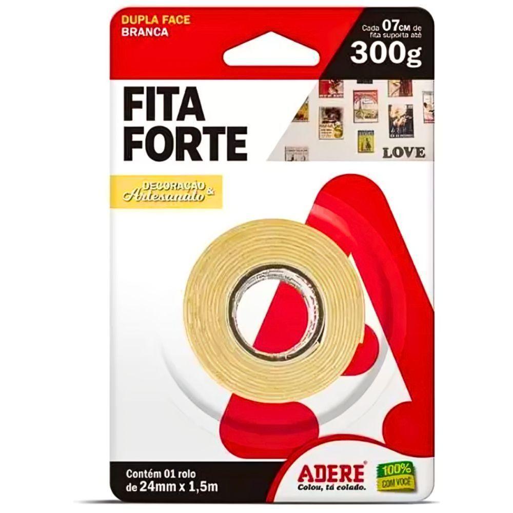 Fita Dupla Face Branca Forte 300g 24mm X 1,5m Adere - 1