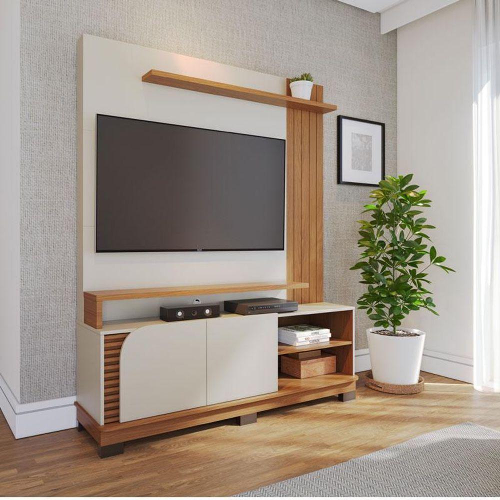 Estante Home Theater Ambiente Jurerê 1.5 Off White Matte Freijó - Colibri - 1