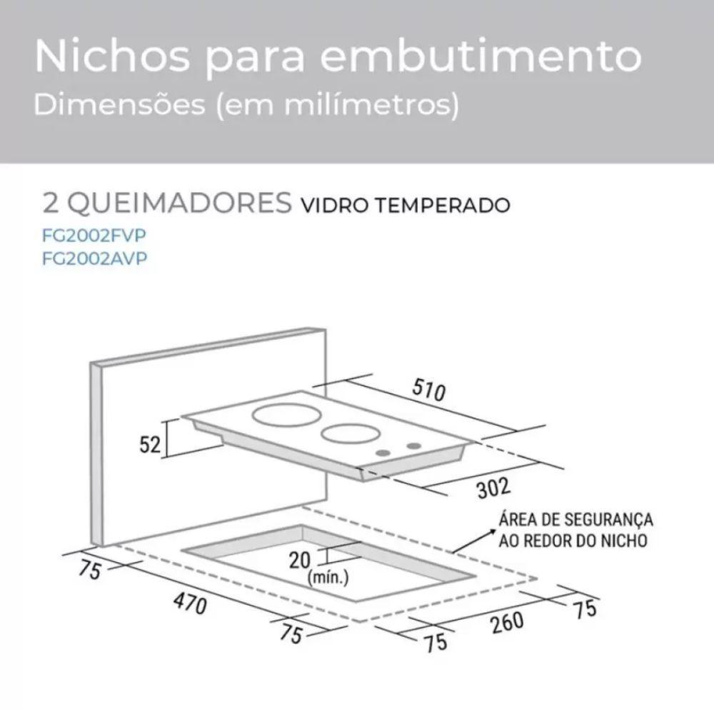 Cooktop Suggar Mesa de Vidro 2 Queimadores FG2002AVP Preto Bivolt - 5