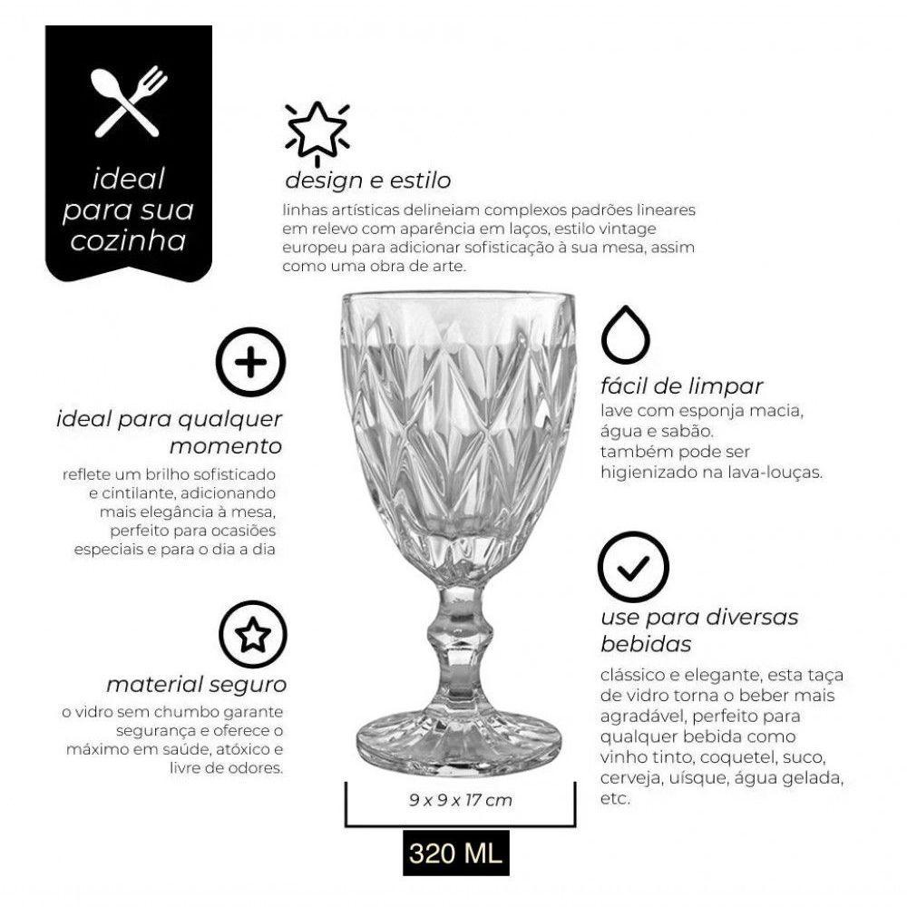 Jogo De 4 Taças Para Agua Clear Vitral Verre - Mimo Style - 4