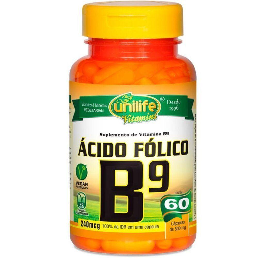 Kit 5 Vitamina B9 Ácido Fólico 60 Cápsulas Unilife - 5