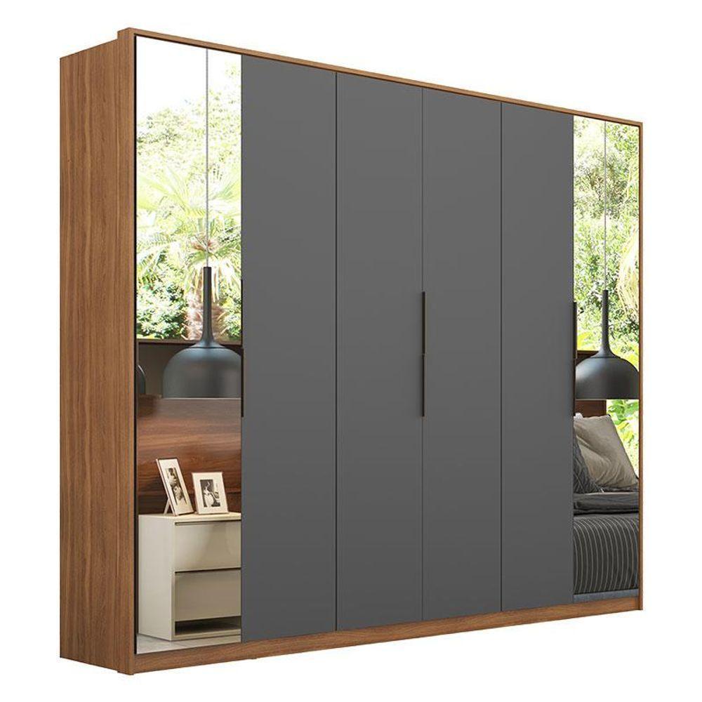 Guarda Roupa Casal Atrice 6 Portas 2 Portas Em Espelho Amendola Grafito - Demartêz - 1