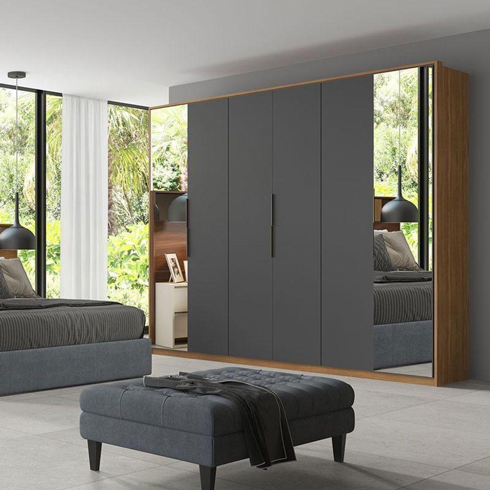 Guarda Roupa Casal Atrice 6 Portas 2 Portas Em Espelho Amendola Grafito - Demartêz - 2