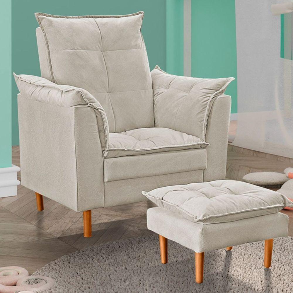 Poltrona Decorativa Sala De Estar Quarto Leitura Paris Suede Bege - 5