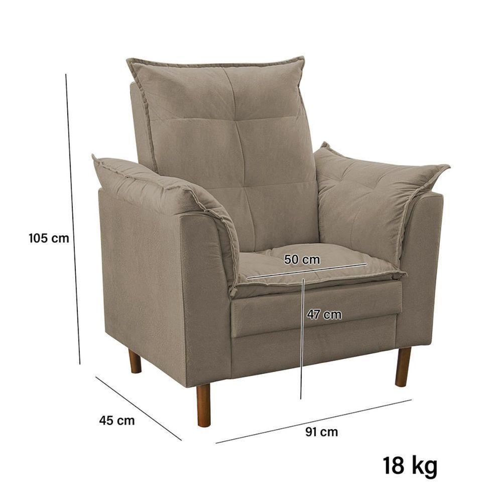 Poltrona De Amamentação Com Puff Quarto Bebê Leticia Suede Bege Escuro - 2