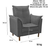 Poltrona De Amamentação Com Puff Quarto Bebê Leticia Suede Cinza - 2