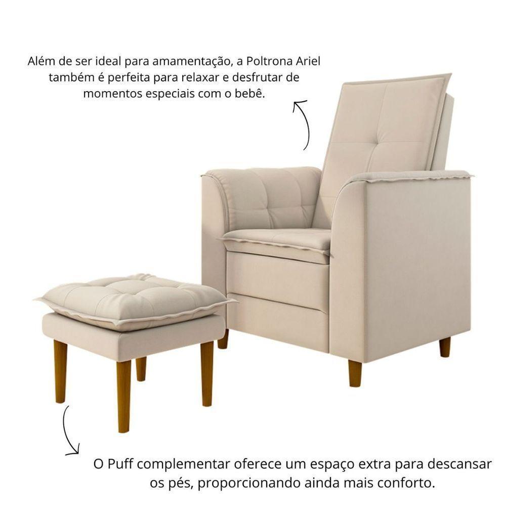 Poltrona De Amamentação Com Puff Cloe Pé Palito Bebê Veludo Bege - 5