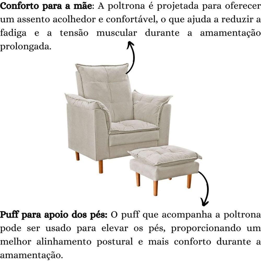 Poltrona De Amamentação Com Puff Quarto Bebê Leticia Suede Bege - 8
