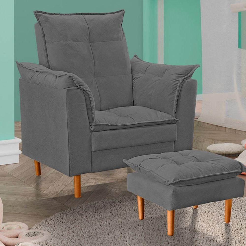 Poltrona Decorativa Sala De Estar Quarto Leitura Paris Suede Cinza - 4