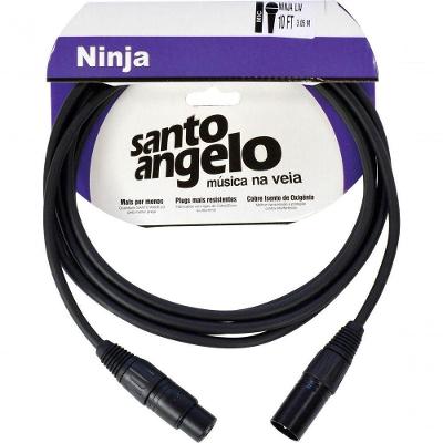 Cabo Para Microfone 0,20 Mm Conector Xlr Macho- Xlr Femea Ninja 10ft 3,05 Metros Preto