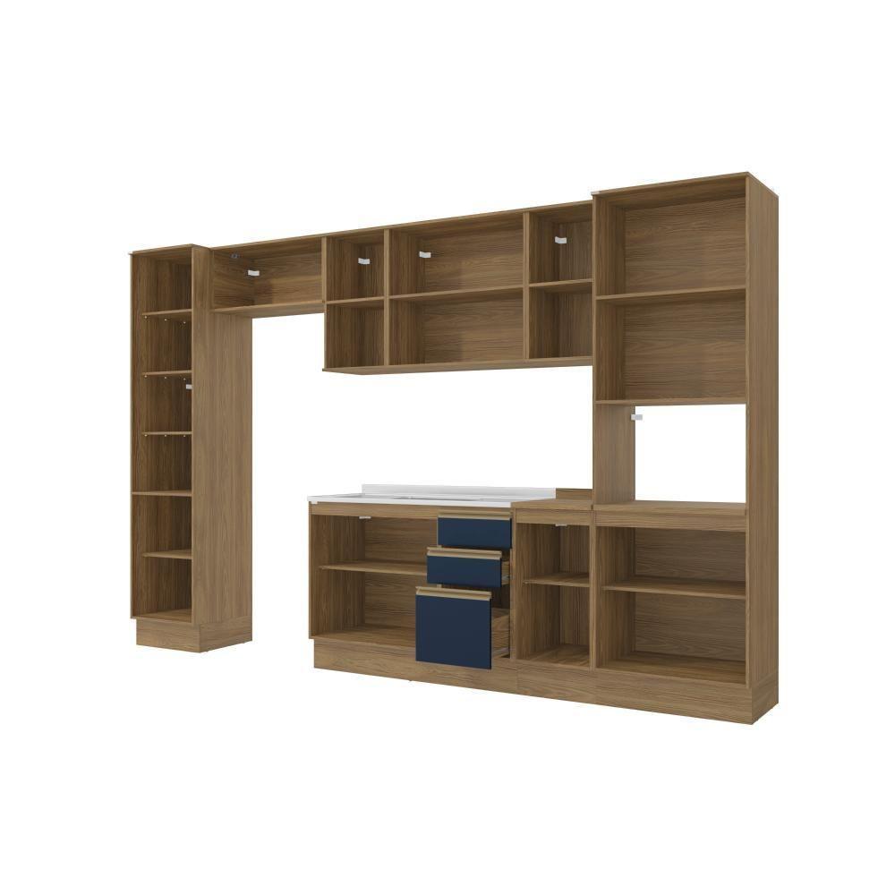 Cozinha Modulada Celeste Kappesberg 100% Mdf Nogueira/azul 360cm - 4