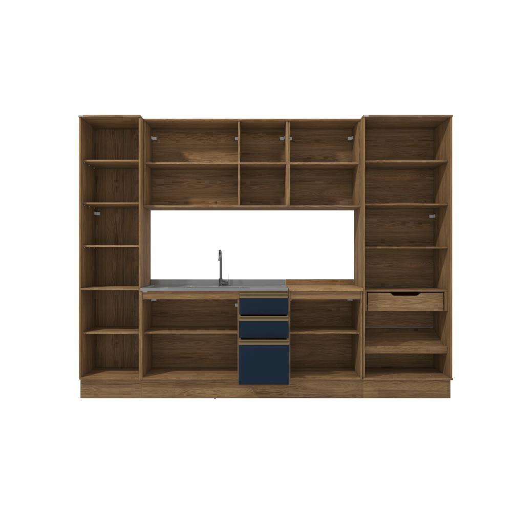 Cozinha Modulada Celeste Kappesberg 100% Mdf Nogueira/azul 300cm - 3