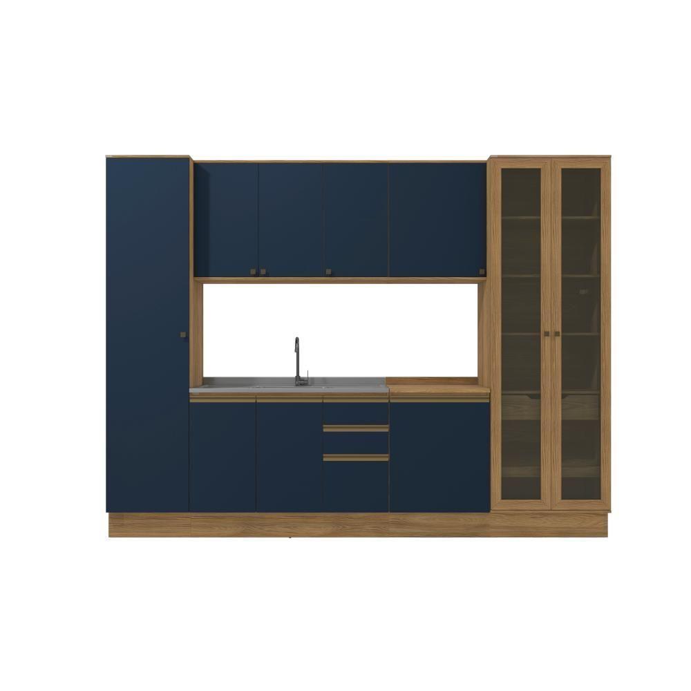 Cozinha Modulada Celeste Kappesberg 100% Mdf Nogueira/azul 300cm - 4