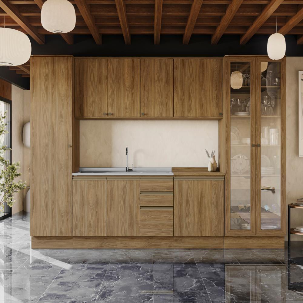 Cozinha Modulada Celeste Kappesberg 100% Mdf Nogueira 300cm - 1